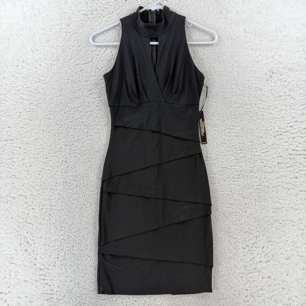 White House Black Market Dress Womens 0 Black Mock Neck Bodycon Tiered NWT